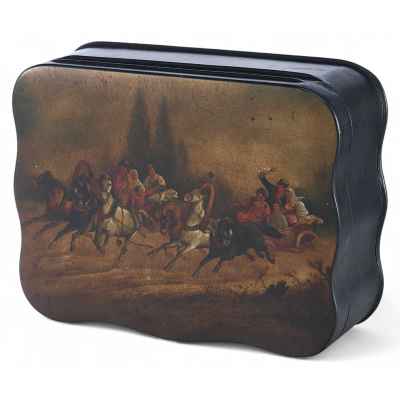 Шкатулка «Две летящие тройки» Россия. Фабрика О.Ф. Вишнякова 1870-гг