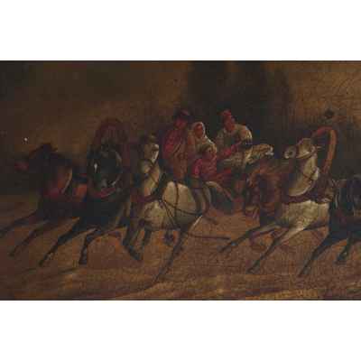 Шкатулка «Две летящие тройки» Россия. Фабрика О.Ф. Вишнякова 1870-гг