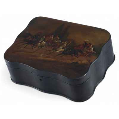 Шкатулка «Две летящие тройки» Россия. Фабрика О.Ф. Вишнякова 1870-гг