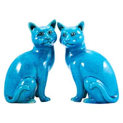 Парные скульптуры «Бирюзовые коты» Китай около 1966 г