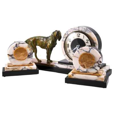 Часы настольные с бронзовой скульптурой собаки Европа 1930-1940-гг