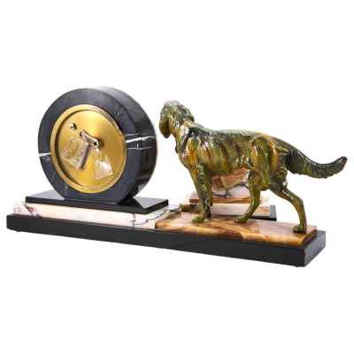 Часы настольные с бронзовой скульптурой собаки Европа 1930-1940-гг