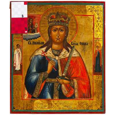 Икона Святая равноап. кн. Ольга темпера кон. XIX в. 35,5x30,2x2,2 см.  Конец XIX века