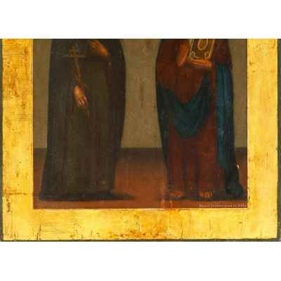 Икона Св. преп. муч. Феодосия и Св. Апостол Иаков Я. Холмогоров 1865 г. 42,3x35,5x2,3 см.  1865