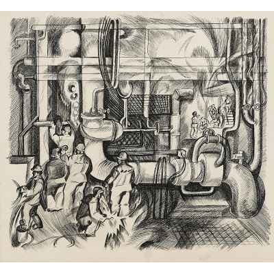 Маркин Г. И. литография В котельной НТМК 1976 г. 46x55,2 см. Нижний Тагил 1976