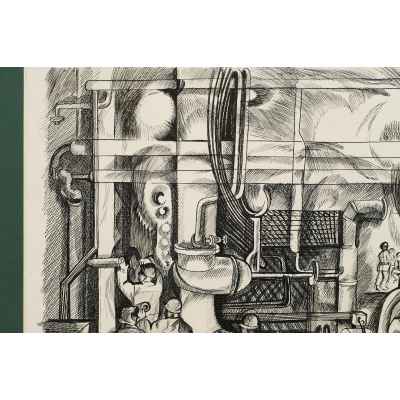 Маркин Г. И. литография В котельной НТМК 1976 г. 46x55,2 см. Нижний Тагил 1976