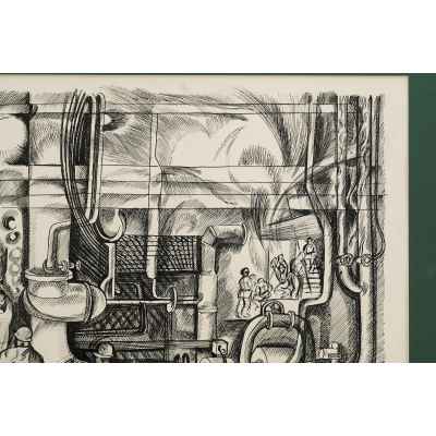 Маркин Г. И. литография В котельной НТМК 1976 г. 46x55,2 см. Нижний Тагил 1976