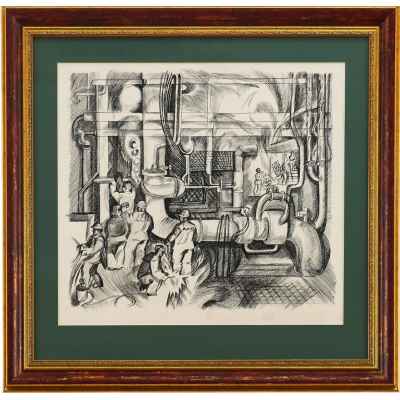 Маркин Г. И. литография В котельной НТМК 1976 г. 46x55,2 см. Нижний Тагил 1976