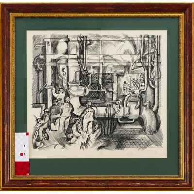 Маркин Г. И. литография В котельной НТМК 1976 г. 46x55,2 см. Нижний Тагил 1976