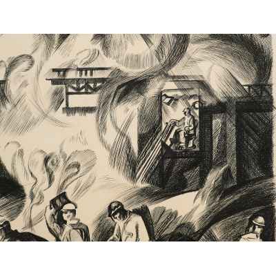 Маркин Г. И. литография Вырубщики металла 1976 г. 46x56,5 см. Нижний Тагил 1976