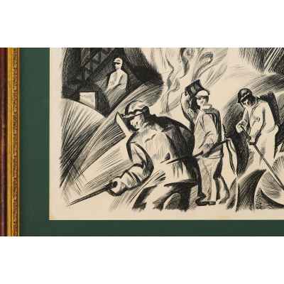 Маркин Г. И. литография Вырубщики металла 1976 г. 46x56,5 см. Нижний Тагил 1976