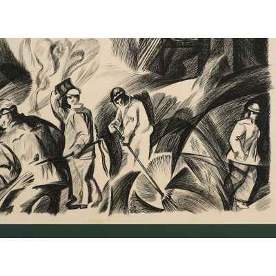 Маркин Г. И. литография Вырубщики металла 1976 г. 46x56,5 см. Нижний Тагил 1976