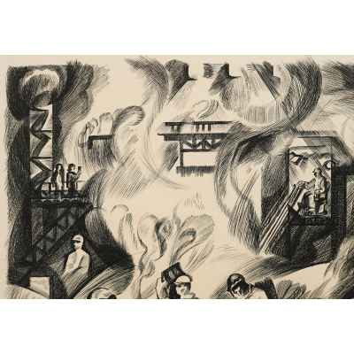 Маркин Г. И. литография Вырубщики металла 1976 г. 46x56,5 см. Нижний Тагил 1976