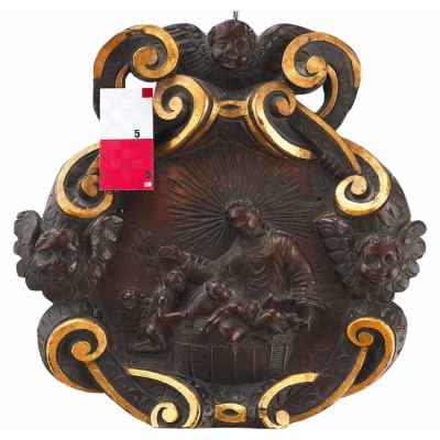 Барельеф Богоматерь с Младенцем и Иоанном Крестителем дерево XVII в. 39x39,5x6,2 см. Европа Вторая половина XVII века