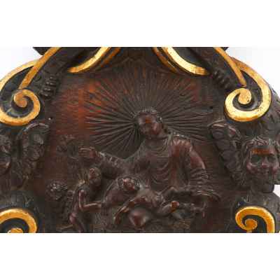 Барельеф Богоматерь с Младенцем и Иоанном Крестителем дерево XVII в. 39x39,5x6,2 см. Европа Вторая половина XVII века