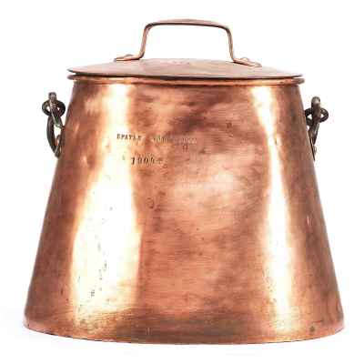 Медная емкость с крышкой Братья Злоказовы Екатеринбург 1904 г. Торговый дом “Братья Злоказовы” 1904