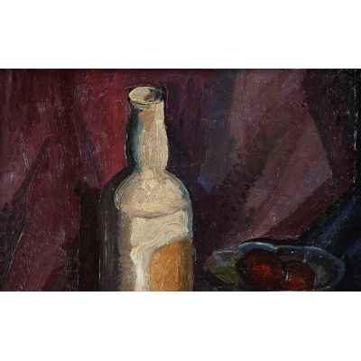 Натюрморт с бутылкой,чашкой и фруктами Россия 1930 гг