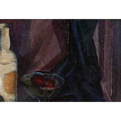 Натюрморт с бутылкой,чашкой и фруктами Россия 1930 гг