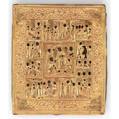 Икона Воскресение Христово с двунадесятыми праздниками  Последняя четверть XIX века