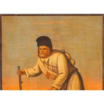 Икона Преподобный Серафим Саровский масло, ХХ в. 28,5x23,3x3 см.  ХХ век