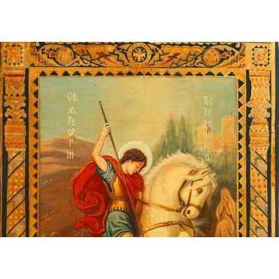 Икона чудо Святого Георгия о змие, масло, XX в.  53,5x39,5x2,5 см.  Вторая половина XX века