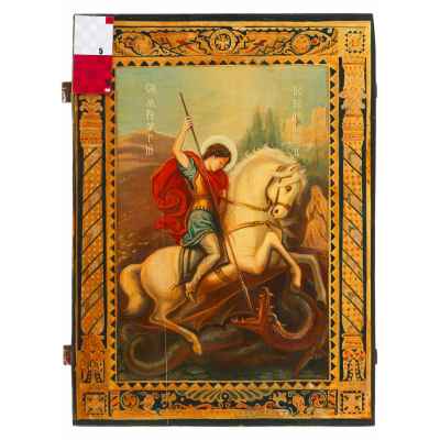 Икона чудо Святого Георгия о змие, масло, XX в.  53,5x39,5x2,5 см.  Вторая половина XX века