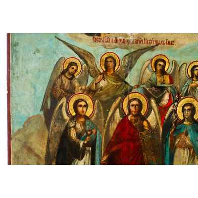 Икона Собор Архангела Михаила и прочих Небесных Сил бесплотных масло сер. XIX в. 65x50 см.  конец ХІХ века