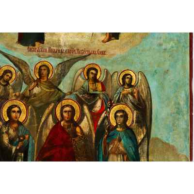 Икона Собор Архангела Михаила и прочих Небесных Сил бесплотных масло сер. XIX в. 65x50 см.  конец ХІХ века