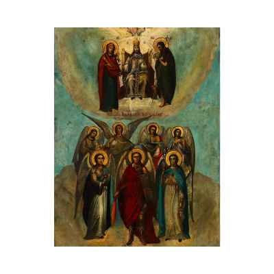 Икона Собор Архангела Михаила и прочих Небесных Сил бесплотных масло сер. XIX в. 65x50 см.  конец ХІХ века