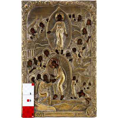 Икона в окладе Воскресение Сошествие во Ад темпера, латунь кон. XIX в. 51x33,3 см.  конец ХІХ века