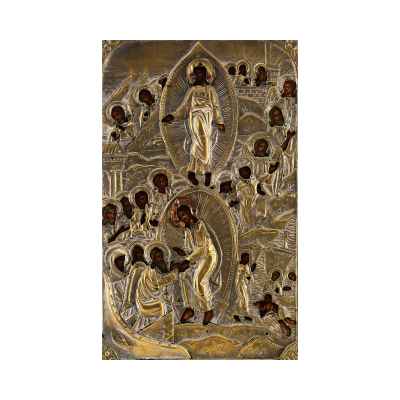 Икона в окладе Воскресение Сошествие во Ад темпера, латунь кон. XIX в. 51x33,3 см.  конец ХІХ века