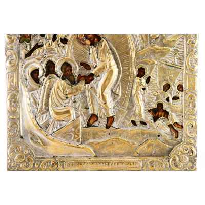 Икона в окладе Воскресение Сошествие во Ад темпера, латунь кон. XIX в. 51x33,3 см.  конец ХІХ века