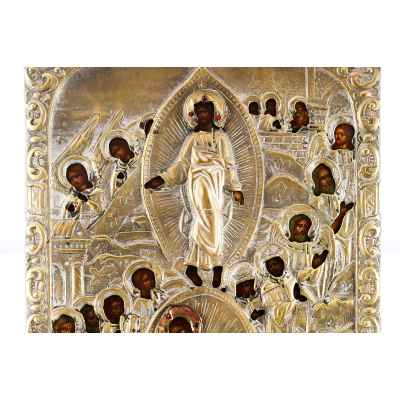 Икона в окладе Воскресение Сошествие во Ад темпера, латунь кон. XIX в. 51x33,3 см.  конец ХІХ века