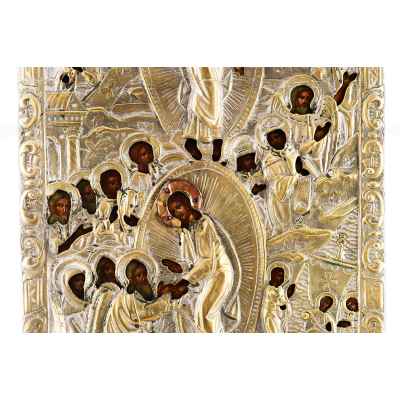 Икона в окладе Воскресение Сошествие во Ад темпера, латунь кон. XIX в. 51x33,3 см.  конец ХІХ века