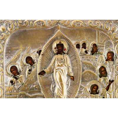 Икона в окладе Воскресение Сошествие во Ад темпера, латунь кон. XIX в. 51x33,3 см.  конец ХІХ века
