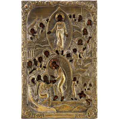 Икона в окладе Воскресение Сошествие во Ад темпера, латунь кон. XIX в. 51x33,3 см.  конец ХІХ века