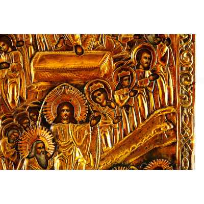 Икона в окладе Воскресение Сошествие во Ад темпера, латунь кон. XIX в. 62x47,5 см.  вторая половина ХІХ века