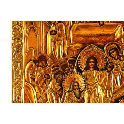 Икона в окладе Воскресение Сошествие во Ад темпера, латунь кон. XIX в. 62x47,5 см.  вторая половина ХІХ века