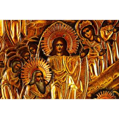 Икона в окладе Воскресение Сошествие во Ад темпера, латунь кон. XIX в. 62x47,5 см.  вторая половина ХІХ века