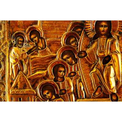 Икона в окладе Воскресение Сошествие во Ад темпера, латунь кон. XIX в. 62x47,5 см.  вторая половина ХІХ века