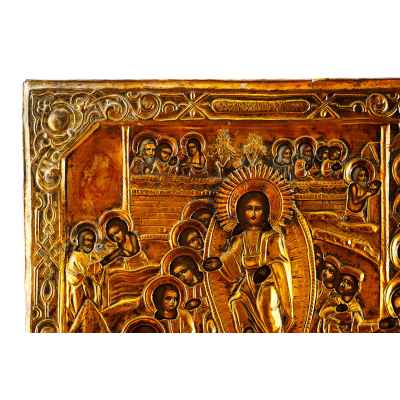 Икона в окладе Воскресение Сошествие во Ад темпера, латунь кон. XIX в. 62x47,5 см.  вторая половина ХІХ века