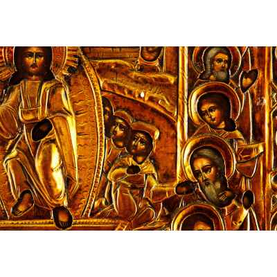 Икона в окладе Воскресение Сошествие во Ад темпера, латунь кон. XIX в. 62x47,5 см.  вторая половина ХІХ века