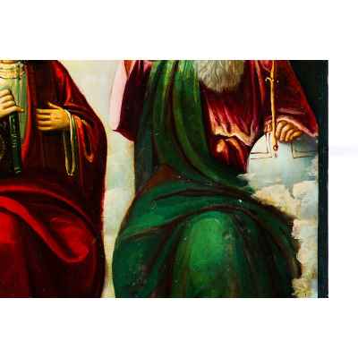 Икона Троица Новозаветная Отечество кон. XIX в. масло 58,3x39 см.  Конец XIX века