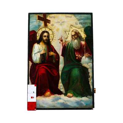 Икона Троица Новозаветная Отечество кон. XIX в. масло 58,3x39 см.  Конец XIX века