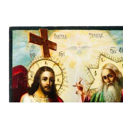 Икона Троица Новозаветная Отечество кон. XIX в. масло 58,3x39 см.  Конец XIX века