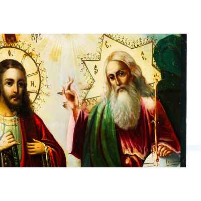 Икона Троица Новозаветная Отечество кон. XIX в. масло 58,3x39 см.  Конец XIX века