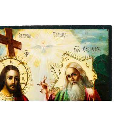 Икона Троица Новозаветная Отечество кон. XIX в. масло 58,3x39 см.  Конец XIX века