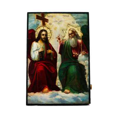 Икона Троица Новозаветная Отечество кон. XIX в. масло 58,3x39 см.  Конец XIX века