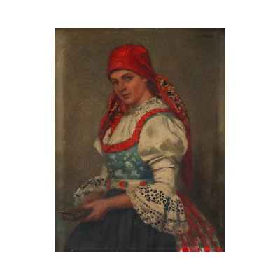 К. Mayer Девушка в национальном костюме картон, масло Австрия 1920-гг. 34,2x26,4 см. Австрия 1920-гг