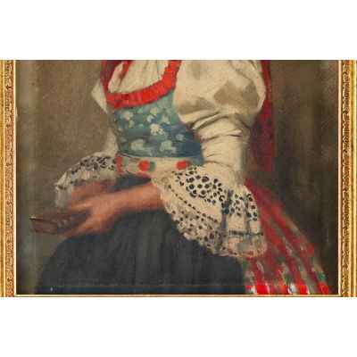 К. Mayer Девушка в национальном костюме картон, масло Австрия 1920-гг. 34,2x26,4 см. Австрия 1920-гг